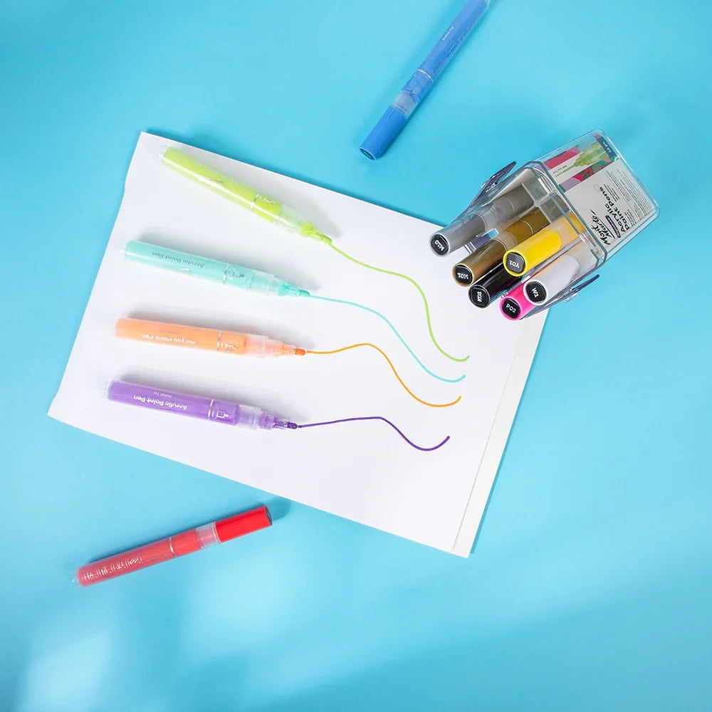აკრილის მარკერების ნაკრები 12 ფერი Acrylic Paint Pens in Case Broad Tip Signature 12pc