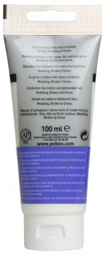 ფოსფორის საღებავი უფერული (აკრილი) STUDIO ACRYLICS 100 ML PHOSPHORESCENT GEL COLOURLESS GREEN - Pebeo
