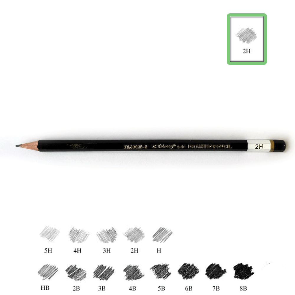 შავი ფანქარი ცალობით 5H, 4H, 3H, 2H, H, HB, 2B, 3B, 4B, 5B, 6B, 7B, 8B