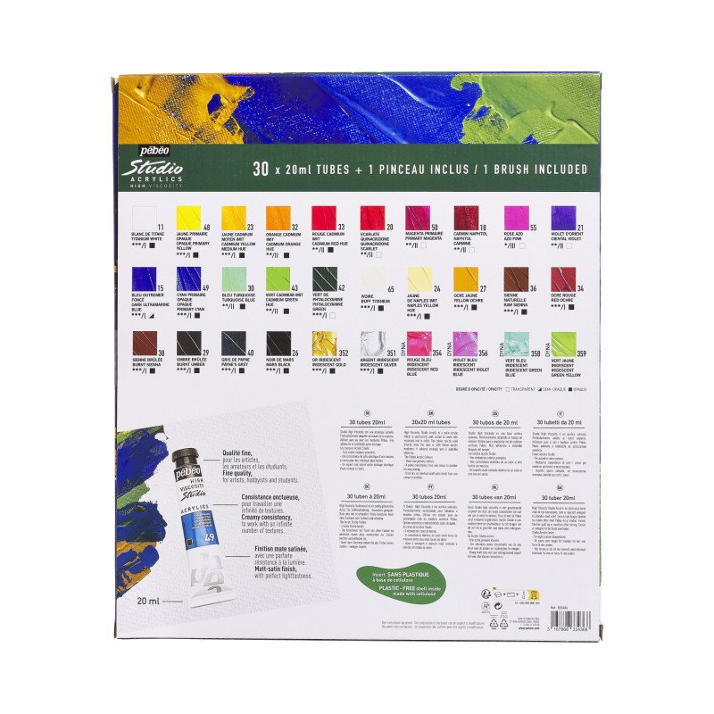 აკრილის საღებავების ნაკრები 30×20 მლ + ფუნჯი  STUDIO ACRYLICS SET 30 ASSORTED 20 ML TUBES WITH BRUSH