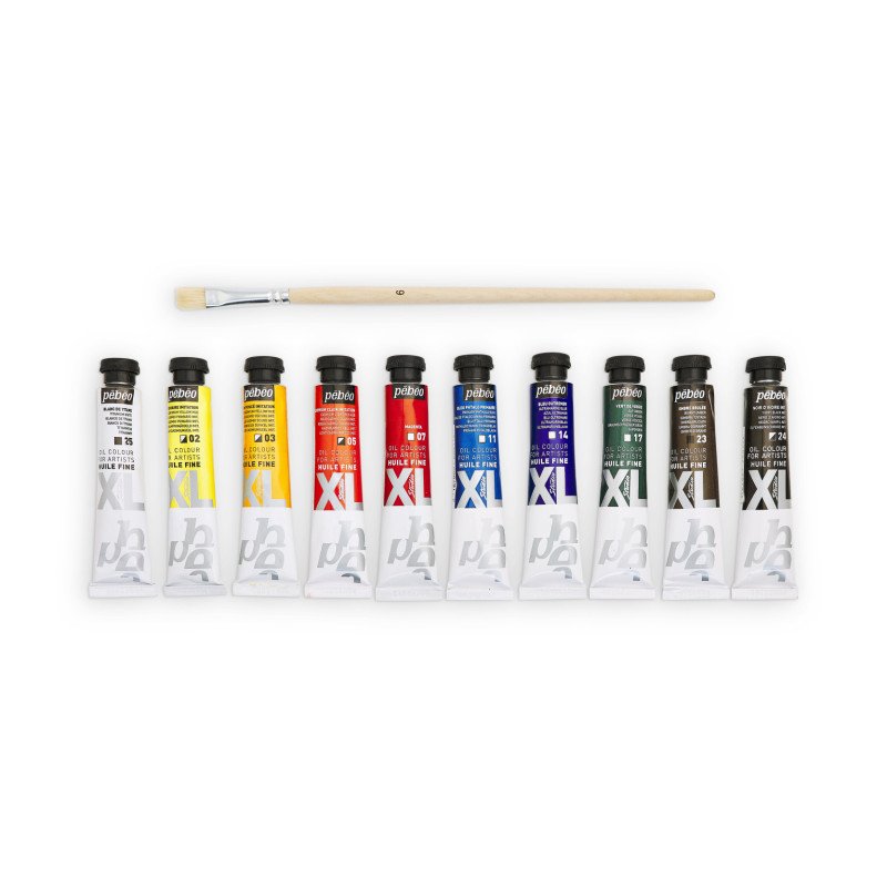 ზეთის საღებავების ნაკრები 10×20 მლ + ფუნჯი XL FINE OIL SET 10 ASSORTED 20 ML TUBES WITH BRUSH