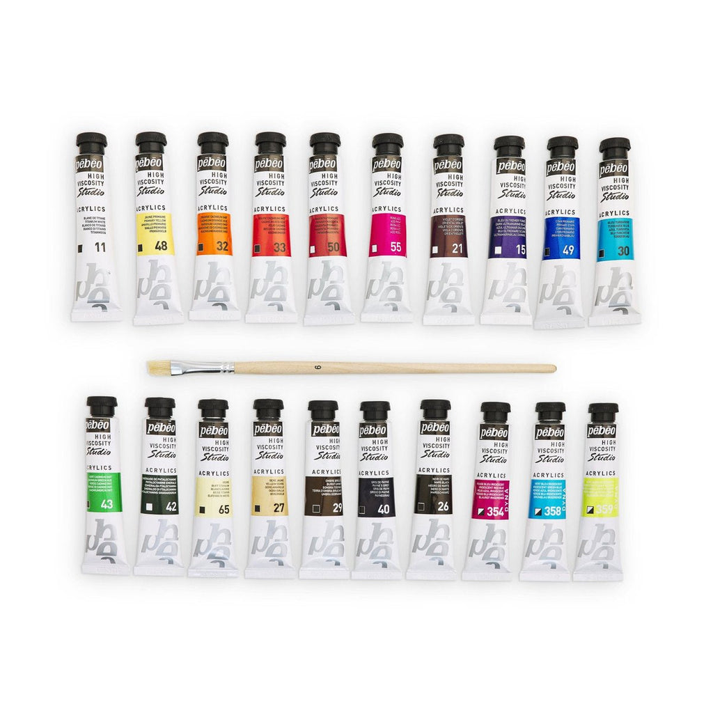 აკრილის საღებავის ნაკრები 20 ფერი Pebeo - ST.ACRYL HV PACK 20T20ML+BRUSH