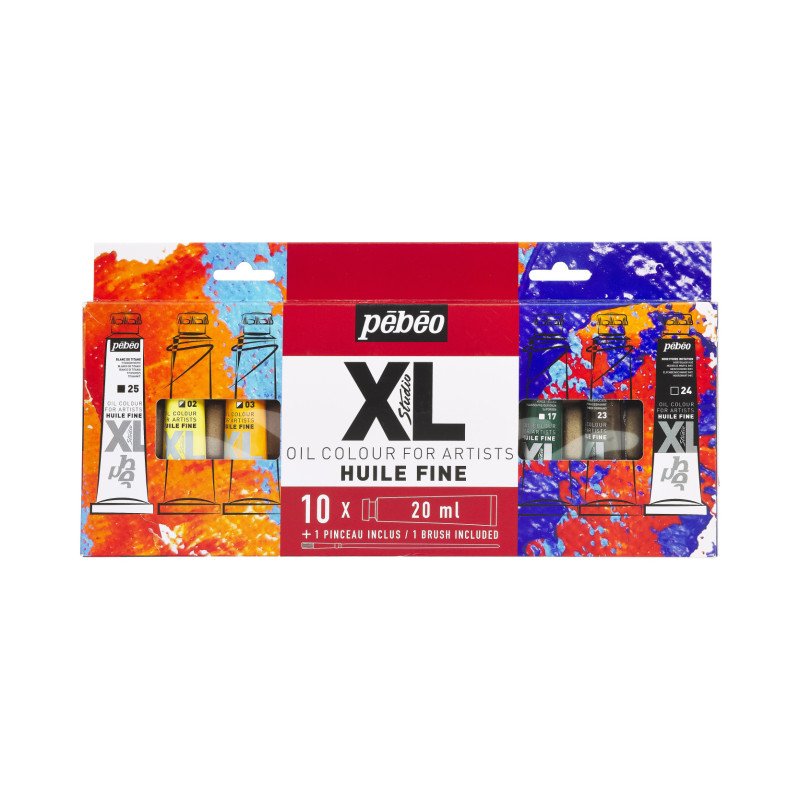 ზეთის საღებავების ნაკრები 10×20 მლ + ფუნჯი XL FINE OIL SET 10 ASSORTED 20 ML TUBES WITH BRUSH