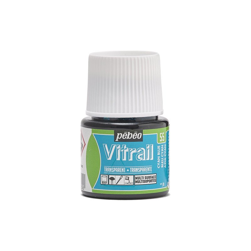 ვიტრაჟის საღებავი 45მლ -  Pebeo Vitrail Cyan Blue (გამჭვირვალე მინის საღებავი)