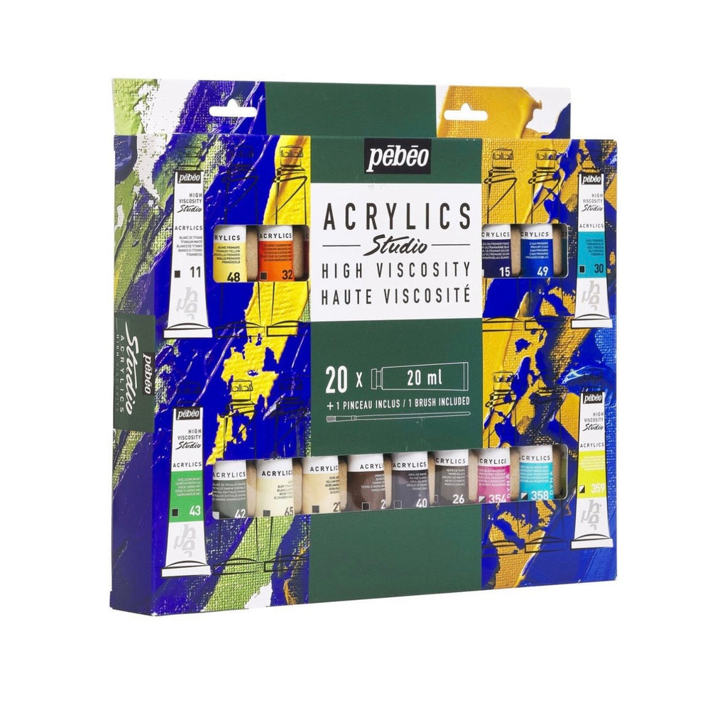 აკრილის საღებავის ნაკრები 20 ფერი Pebeo - ST.ACRYL HV PACK 20T20ML+BRUSH