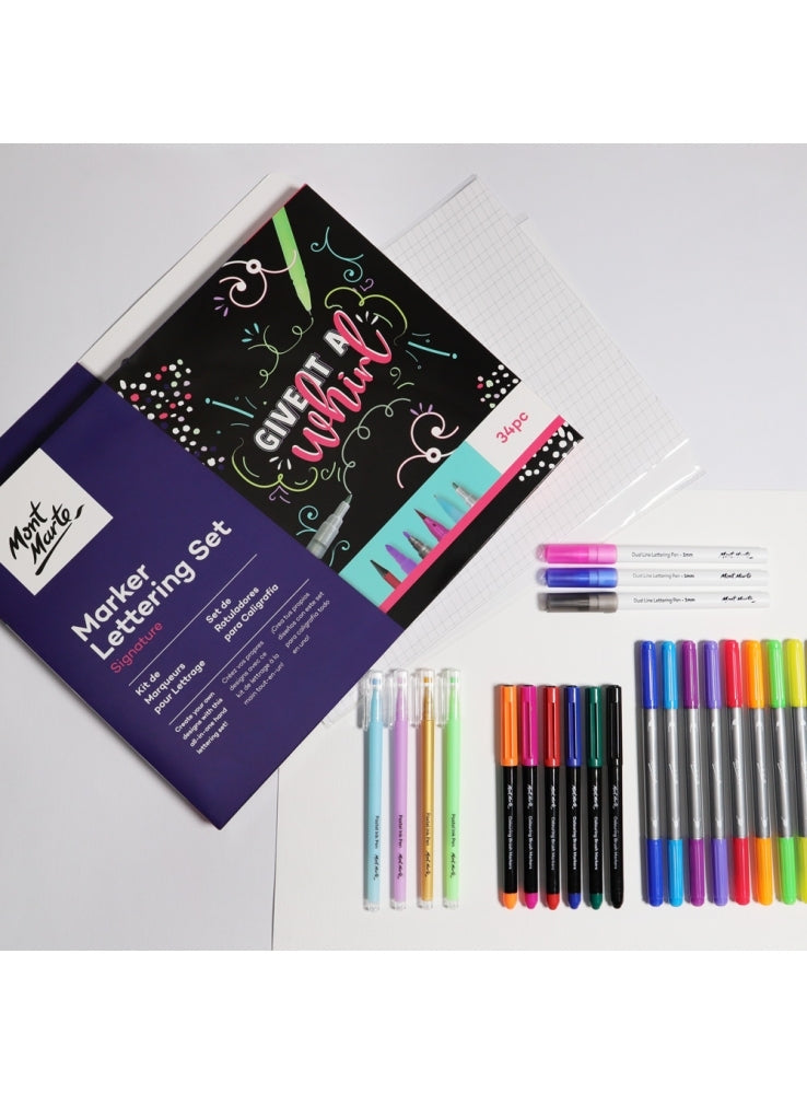 კალიგრაფიის მარკერების ნაკრები MM Marker Lettering Set 34pc