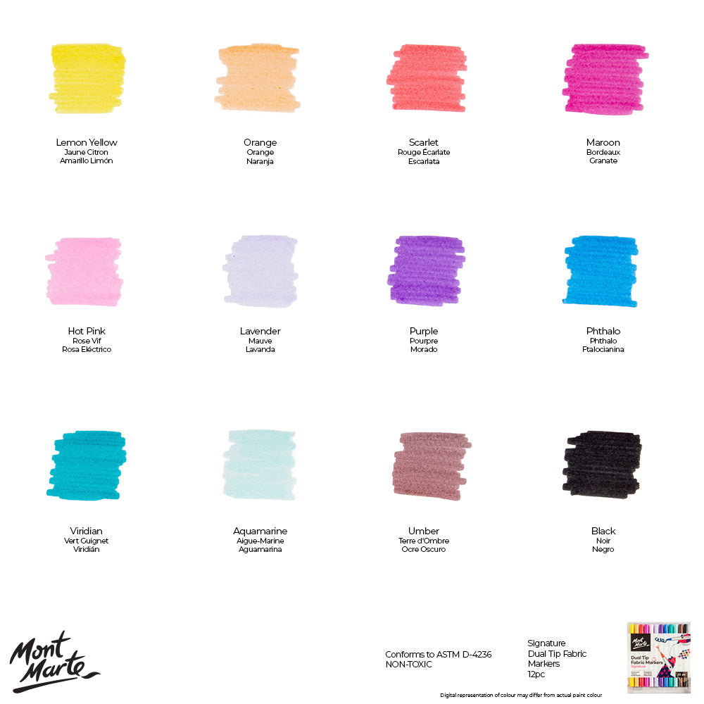 ტექსტილის / ქსოვილის მოსახატი მარკერები - MontMarte Fabric Markers 12pc