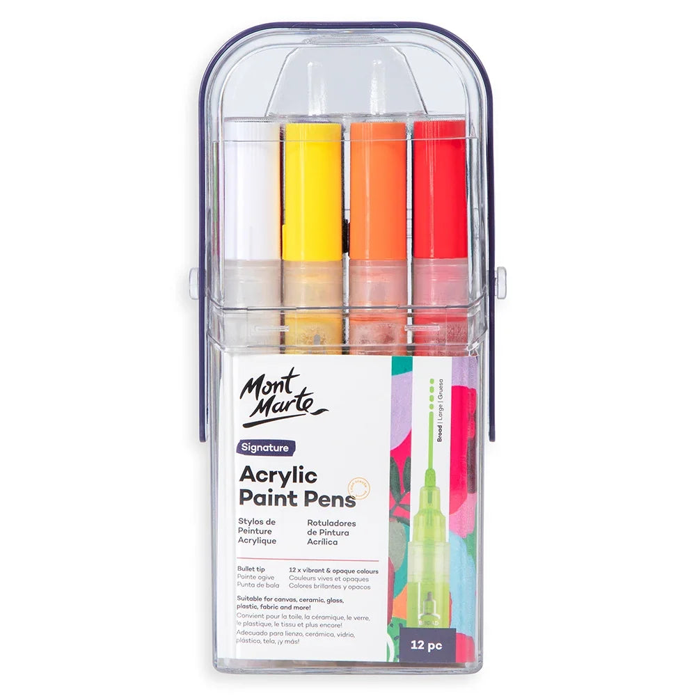 აკრილის მარკერების ნაკრები 12 ფერი Acrylic Paint Pens in Case Broad Tip Signature 12pc