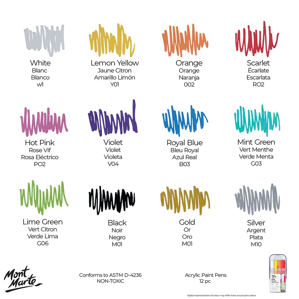 აკრილის მარკერების ნაკრები 12 ფერი Acrylic Paint Pens in Case Broad Tip Signature 12pc