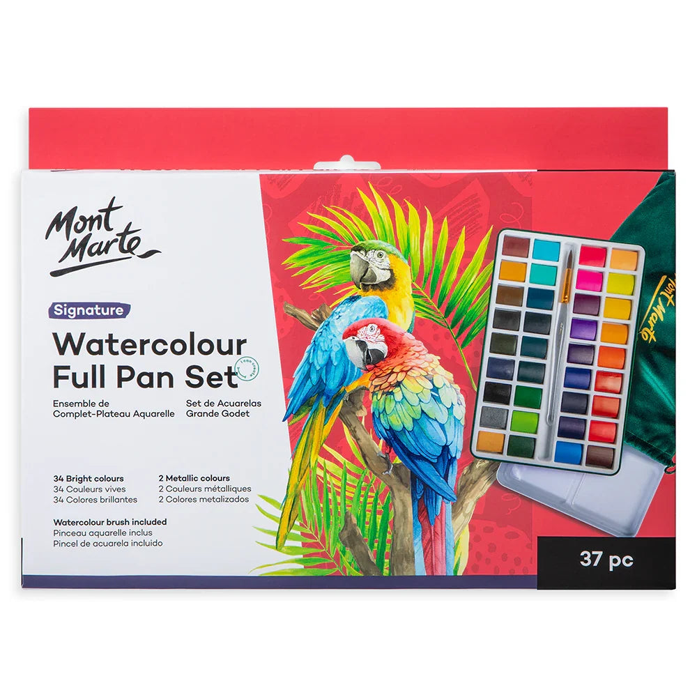 აკვარელის საღებავის ნაკრები 34 ფერი - MM Watercolour Full Pan Set 36pc in Tin