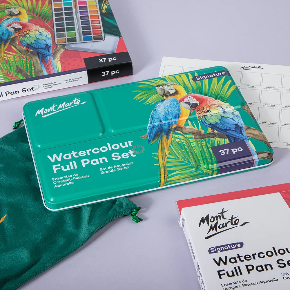 აკვარელის საღებავის ნაკრები 34 ფერი - MM Watercolour Full Pan Set 36pc in Tin