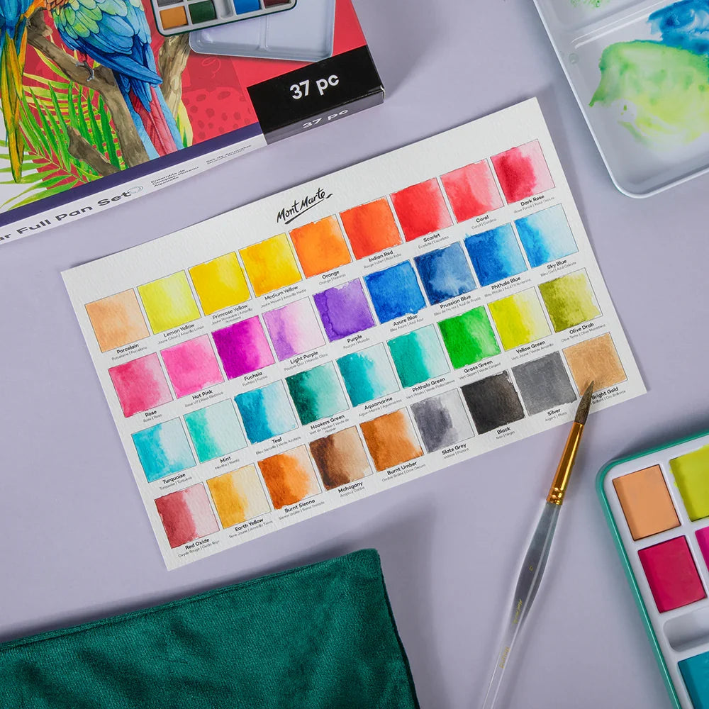 აკვარელის საღებავის ნაკრები 34 ფერი - MM Watercolour Full Pan Set 36pc in Tin