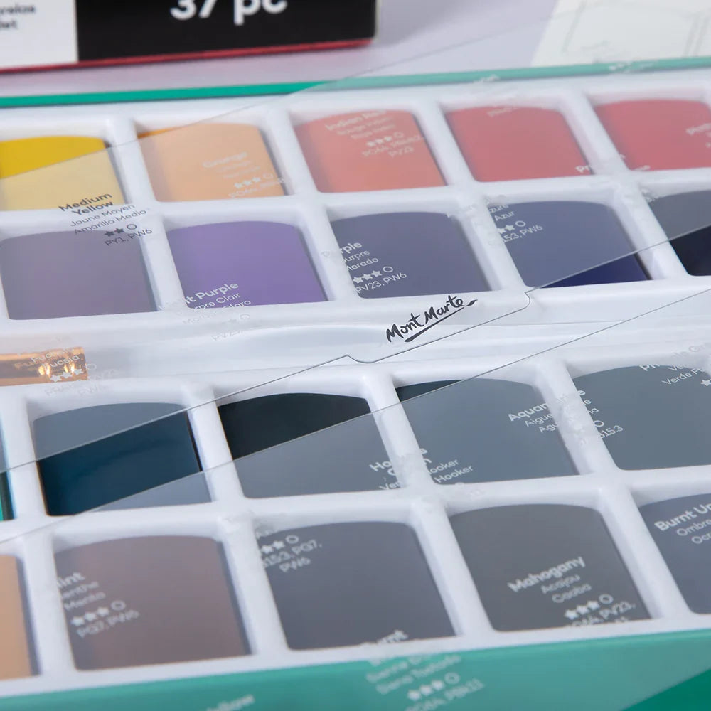 აკვარელის საღებავის ნაკრები 34 ფერი - MM Watercolour Full Pan Set 36pc in Tin