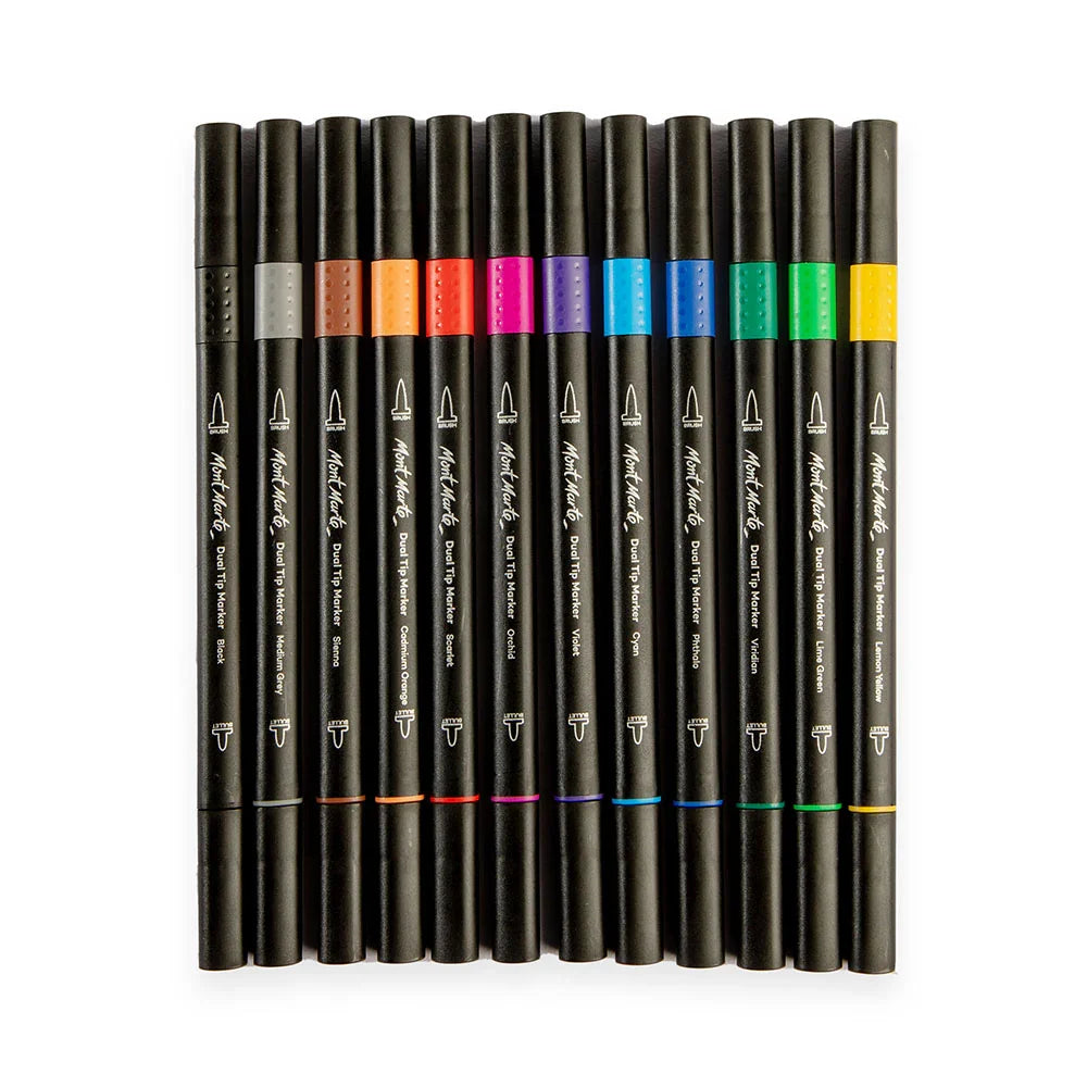 მარკერების ნაკრები ორი წვერით 12 ფერი  MM Dual Tip Markers Brush/Bullet 12pc