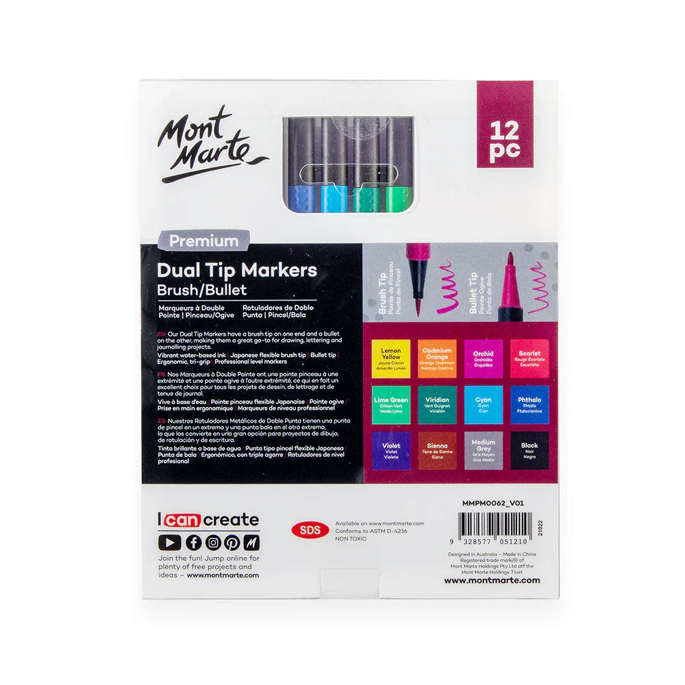 მარკერების ნაკრები ორი წვერით 12 ფერი  MM Dual Tip Markers Brush/Bullet 12pc