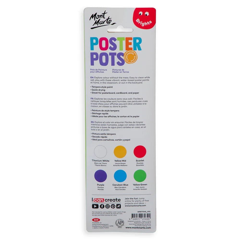 პოსტერის საღებავების ნაკრები 6 ფერი MM Poster Pots 6pc x 15ml - Brights