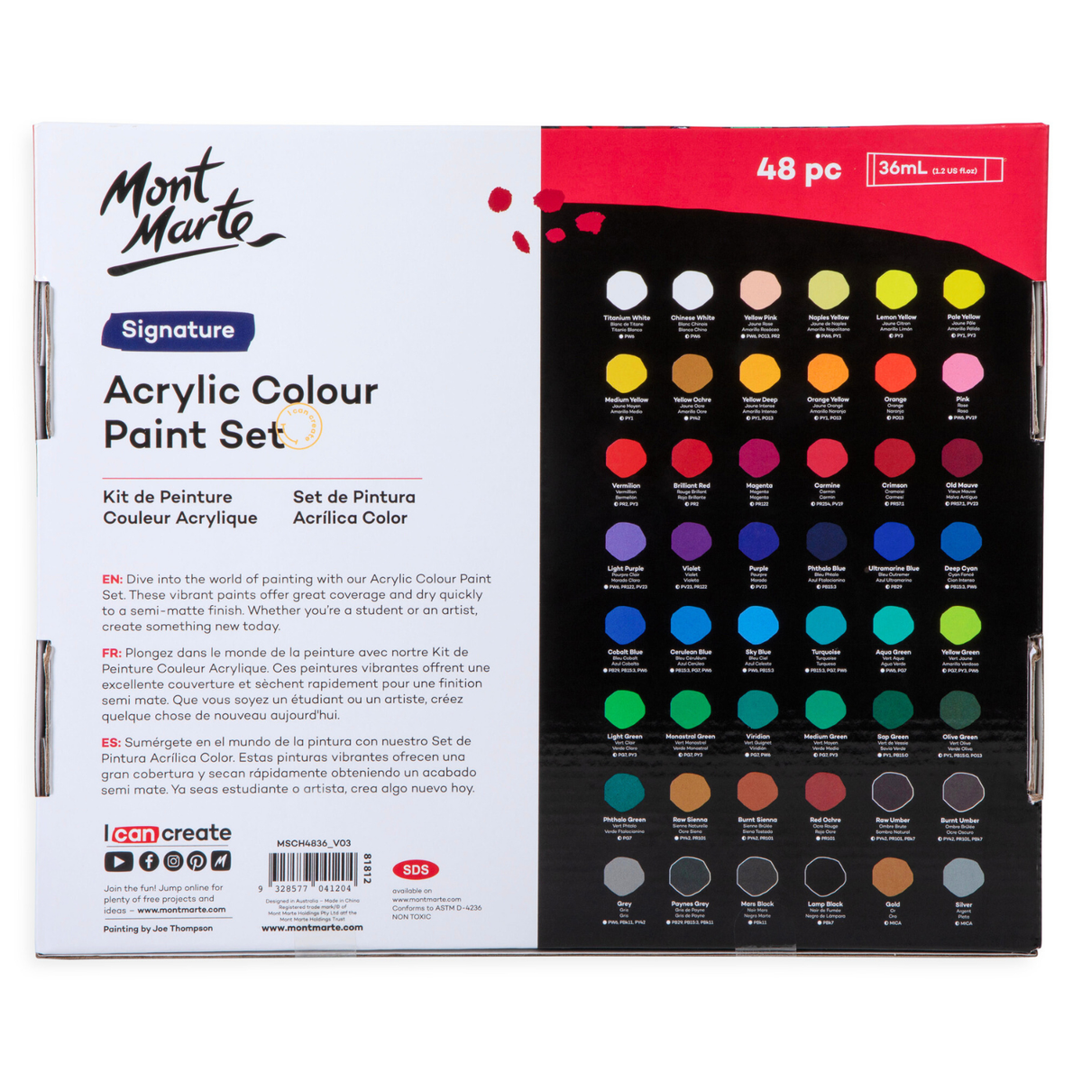 Набор акриловых красок 48 цветов MM Acrylic Paint Set 48шт x 36мл