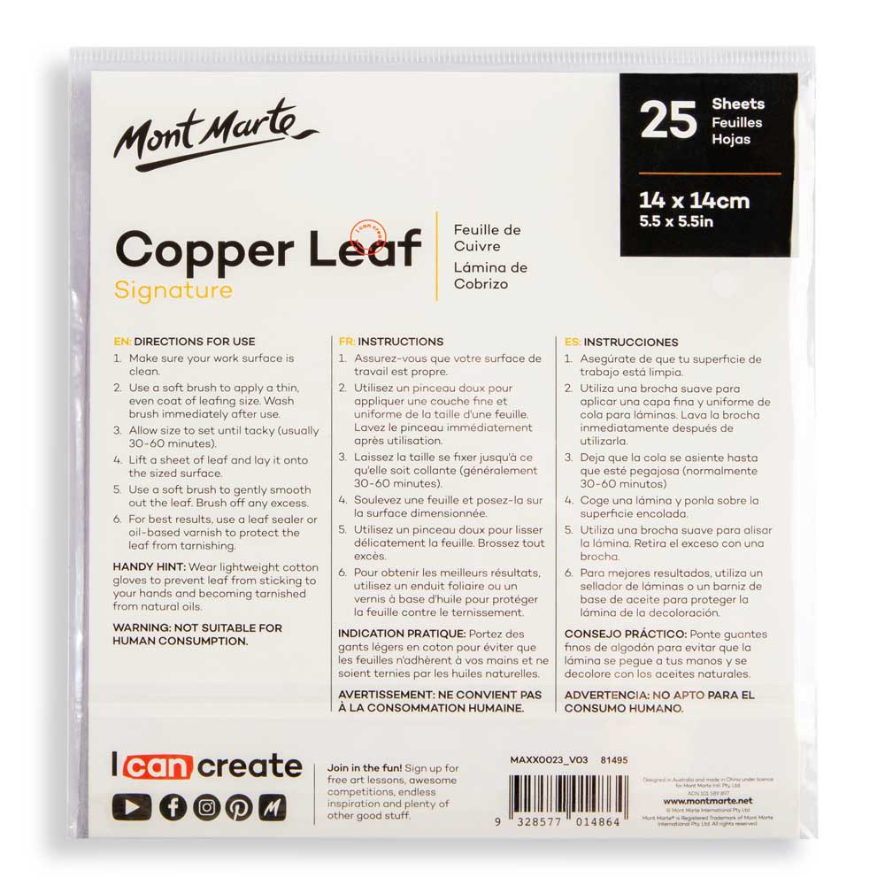 სპილენძის საიმიტაციო ფირფიტები MM Copper Leaf 14x14cm 25 sheets