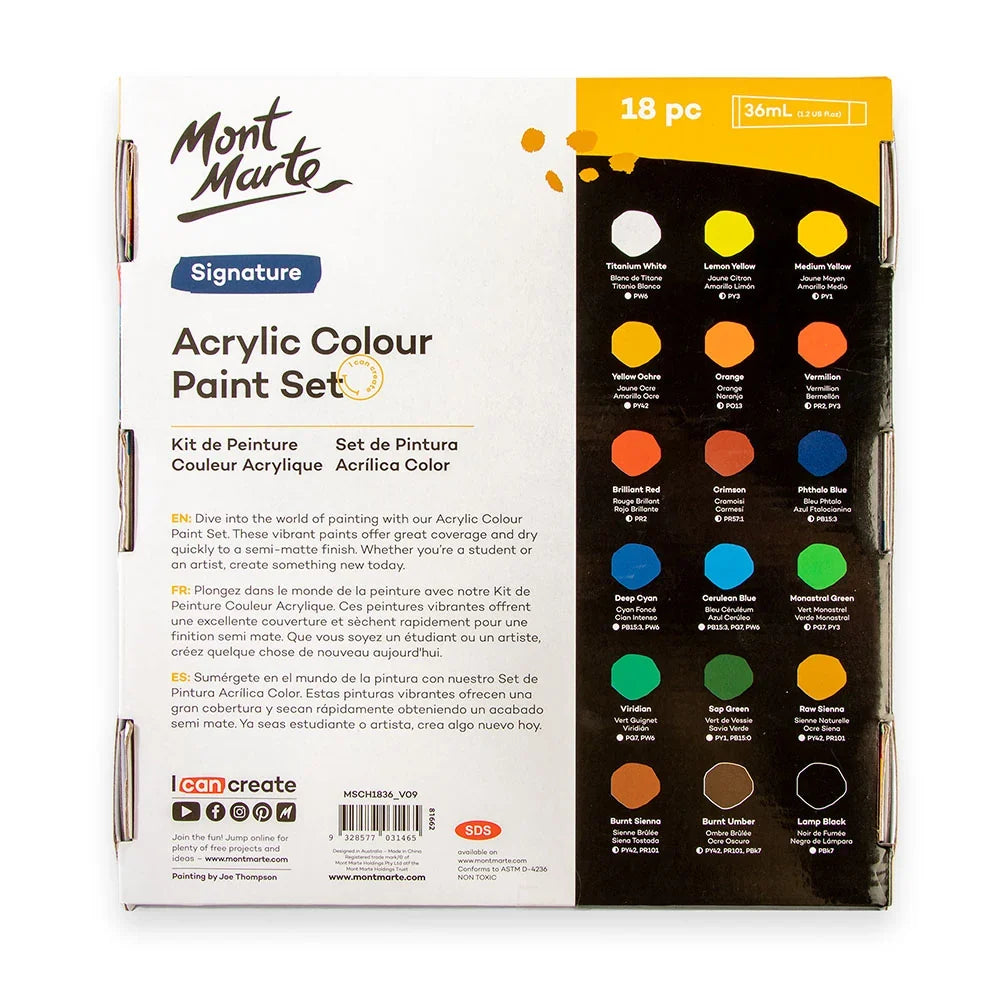 აკრილის საღებავები 18 ფერი ნაკრები MM Acrylic Paint Set 18pc x 36ml