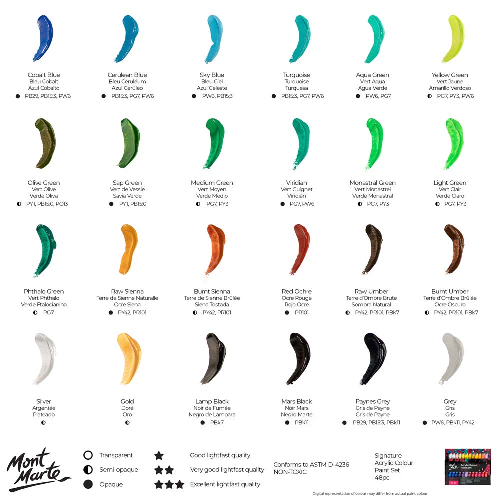 აკრილის საღებავები 48 ფერი ნაკრები MM Acrylic Paint Set 48pc x 36ml