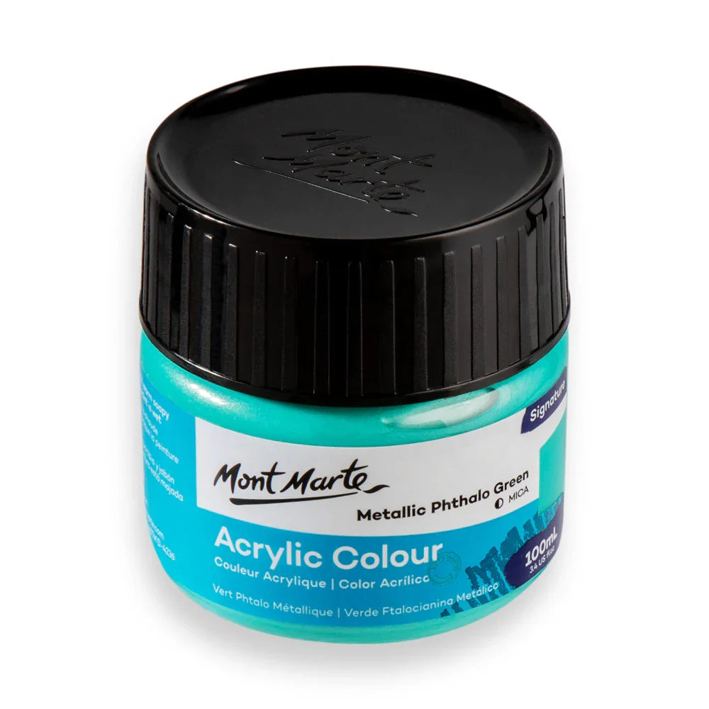 აკრილის საღებავი მეტალის მწვანე 100 მლ - Acrylic Colour Paint Signature 100ml - Metallic Phthalo Green