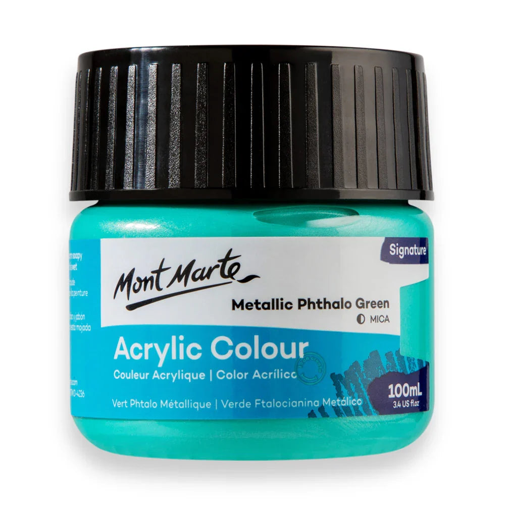 აკრილის საღებავი მეტალის მწვანე 100 მლ - Acrylic Colour Paint Signature 100ml - Metallic Phthalo Green
