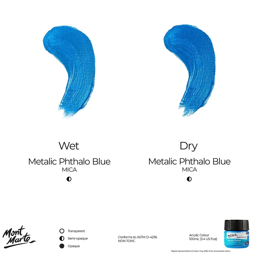 აკრილის საღებავი მეტალის ლურჯი 100 მლ - Acrylic Colour Paint 100ml - Metallic Phthalo Blue