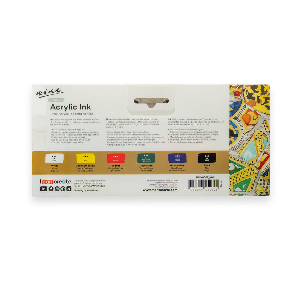 აკრილის მელანი MM Acrylic Ink 6pc x 20ml