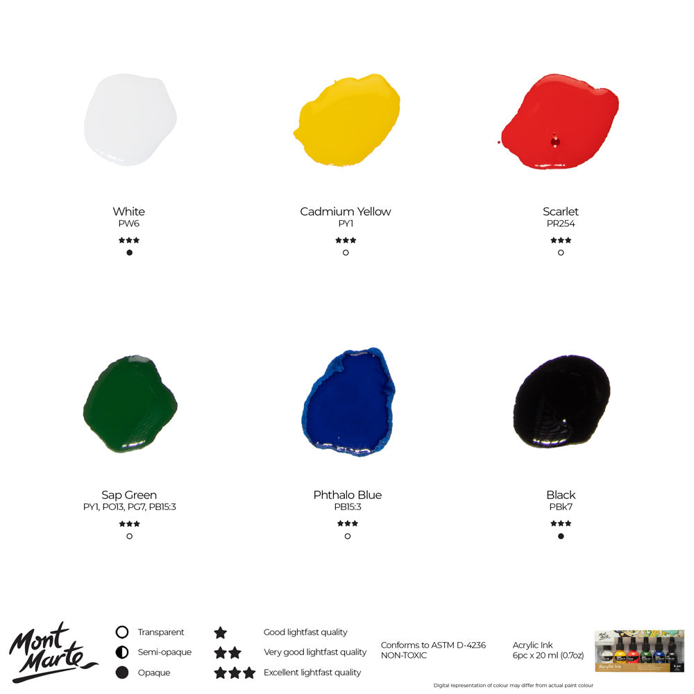აკრილის მელანი MM Acrylic Ink 6pc x 20ml