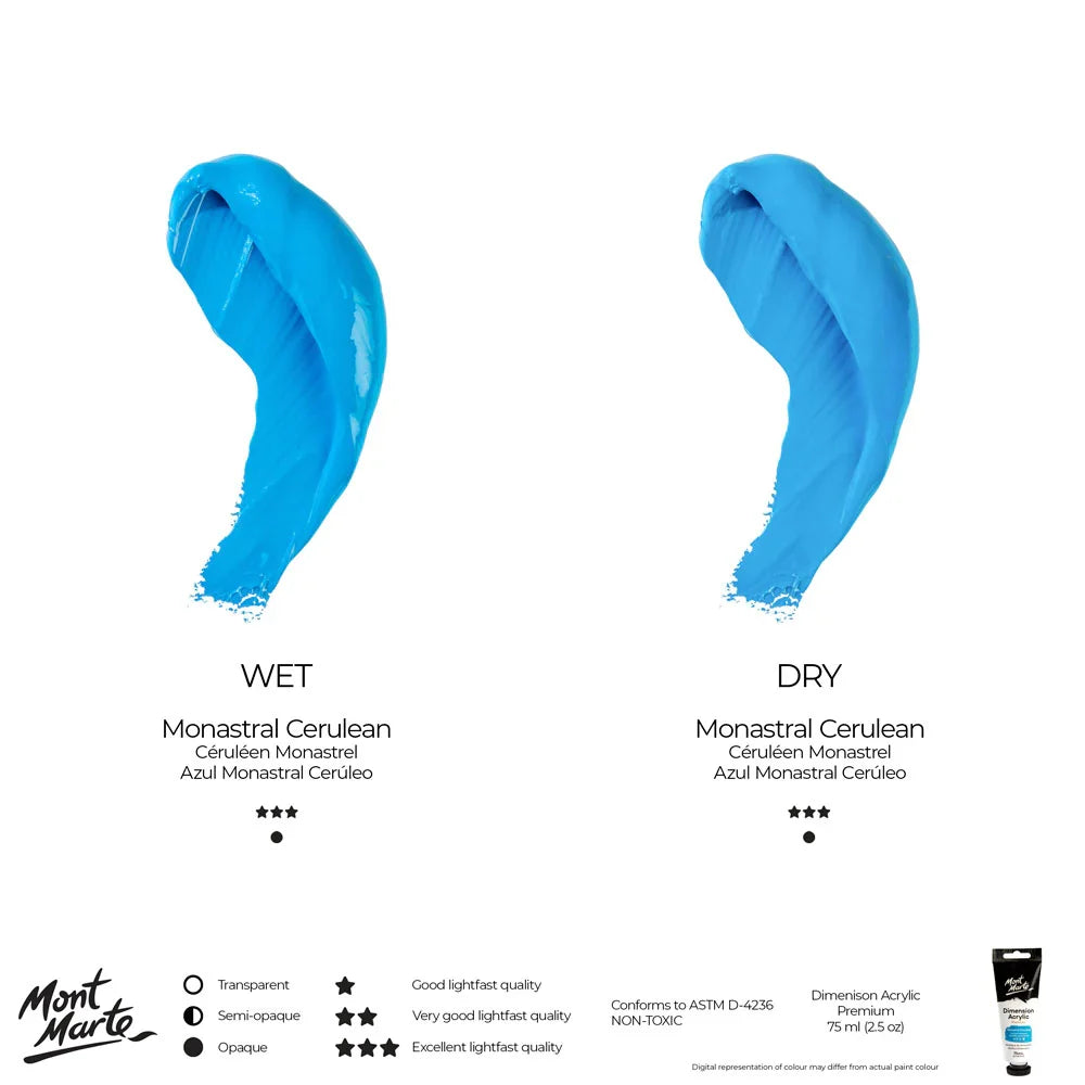 ტექსტურული აკრილი ლურჯი 75 მლ - Dimension Acrylic 75mls - Monastral Cerulean