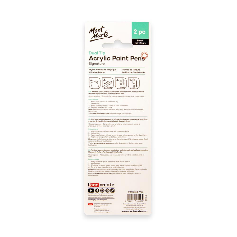 MM Acrylic Paint Pens Dual TIp Black 2pc