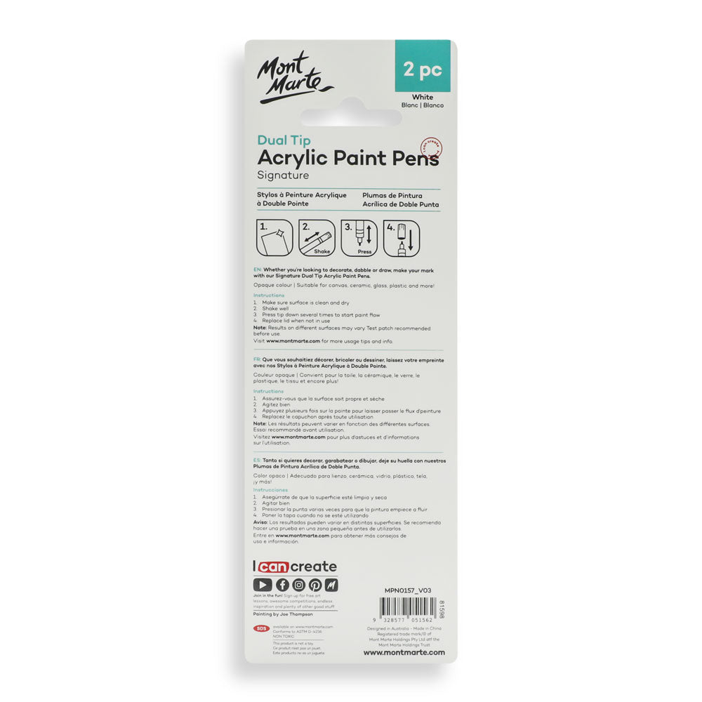 აკრილის მარკერი თეთრი MM Acrylic Paint Pens Dual TIp White 2pc