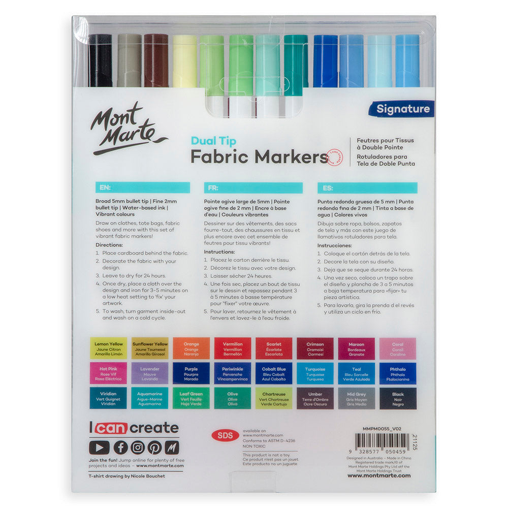 ქსოვილის მარკერები 24 ფერი - MM Dual Tip Fabric Markers 24pc