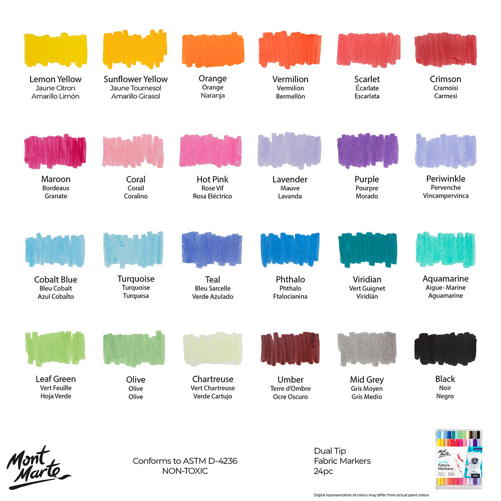 ქსოვილის მარკერები 24 ფერი - MM Dual Tip Fabric Markers 24pc