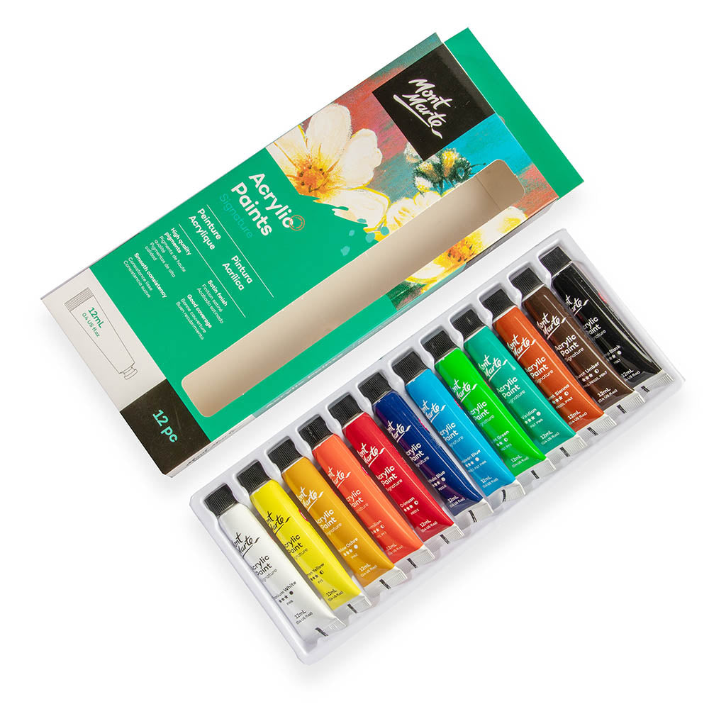 აკრილის საღებავები12 ფერი ნაკრები MM Acrylic Paints 12pc x 12ml