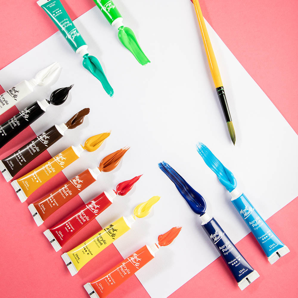 აკრილის საღებავები12 ფერი ნაკრები MM Acrylic Paints 12pc x 12ml