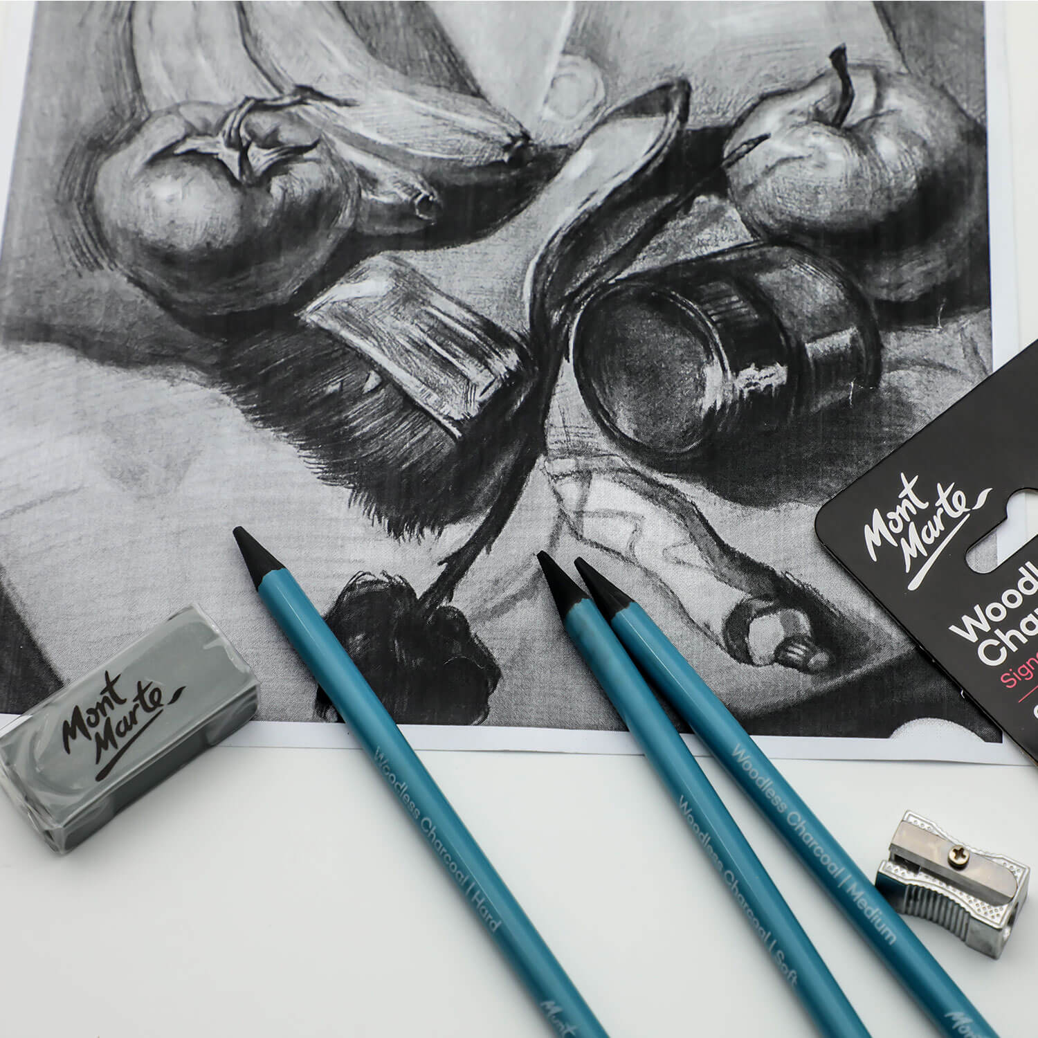 ნახშირის ფანქრები (სანგინა) ხის გარეშე MM Woodless Charcoal Pencils 3pc
