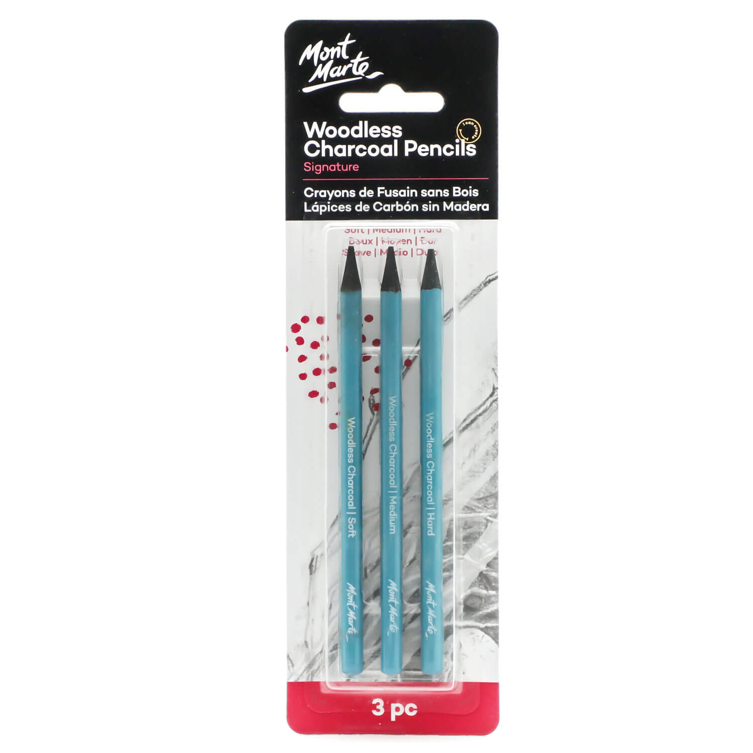 ნახშირის ფანქრები (სანგინა) ხის გარეშე MM Woodless Charcoal Pencils 3pc