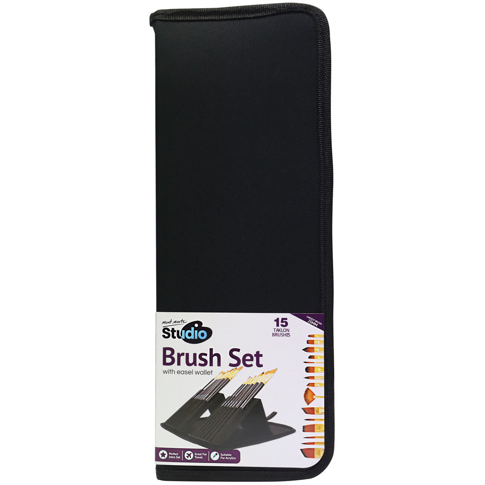 ფუნჯების ნაკრები გასაშლელი პენლით MM Studio Brush Set in Easel Wallet 15pc