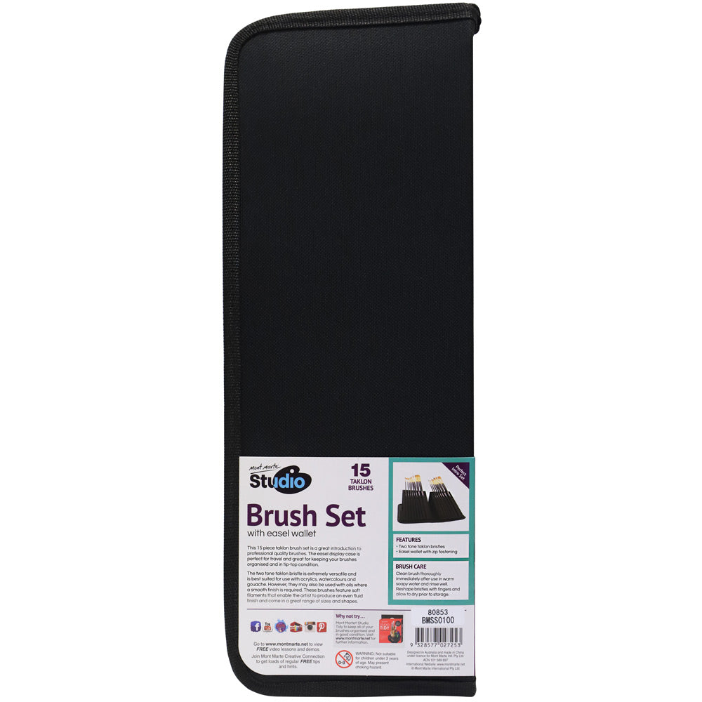 ფუნჯების ნაკრები გასაშლელი პენლით MM Studio Brush Set in Easel Wallet 15pc