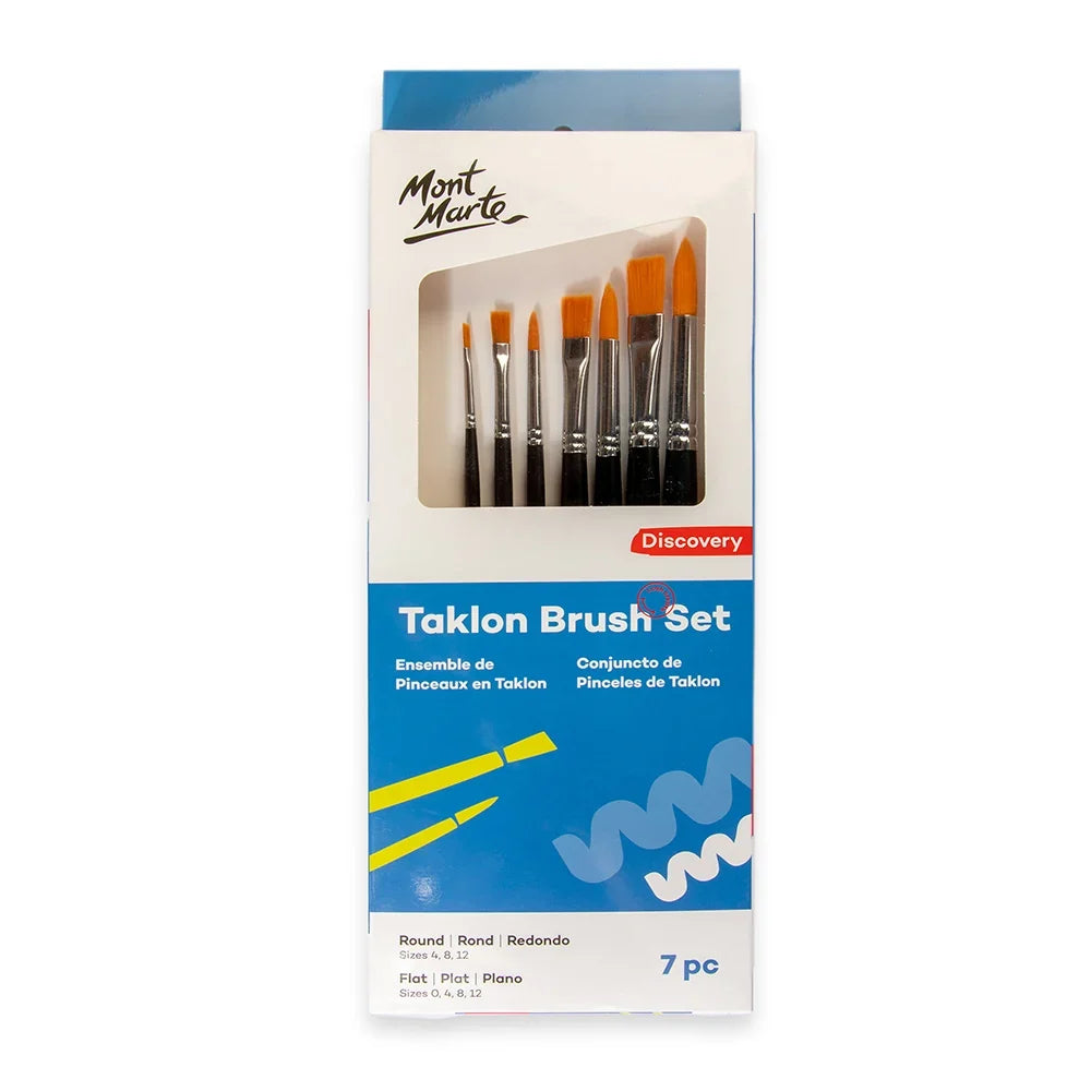 Mont Marte Discovery Taklon Brush Set – Round & Flat, 7pc