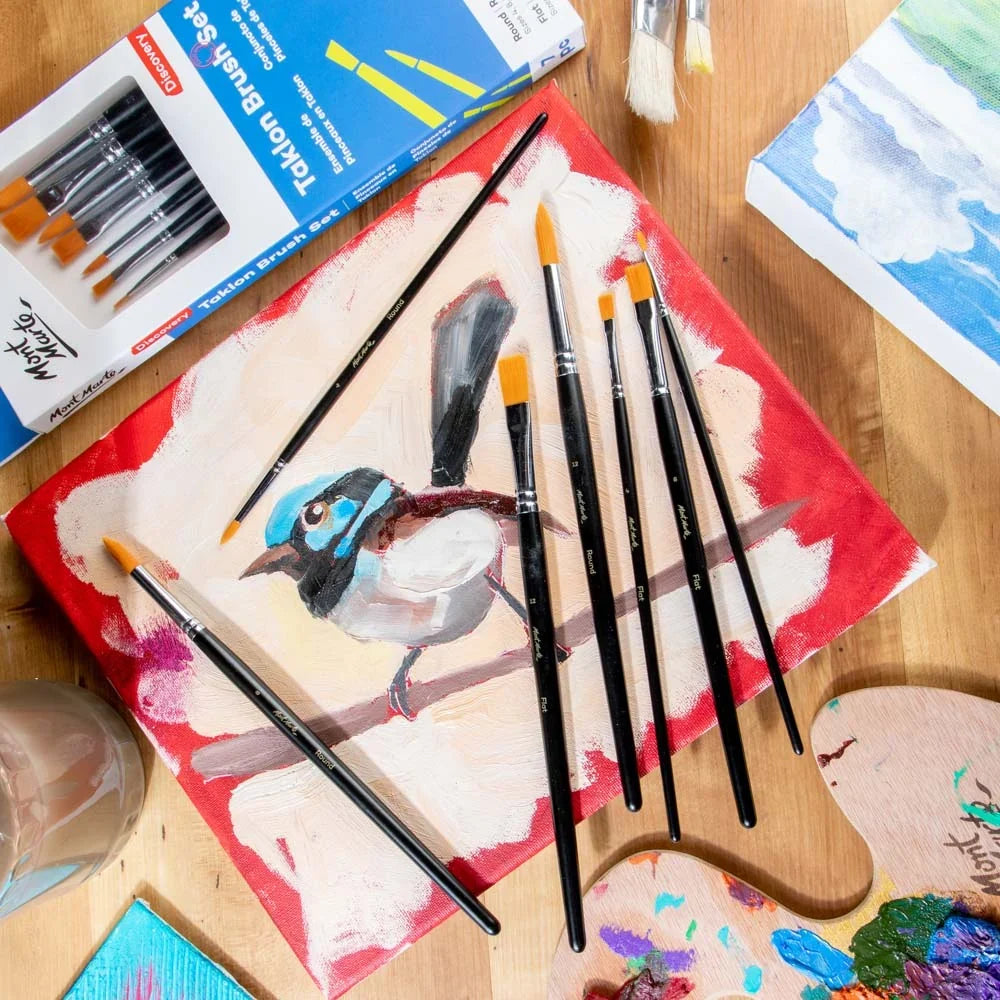 Mont Marte Discovery Taklon Brush Set – Round & Flat, 7pc