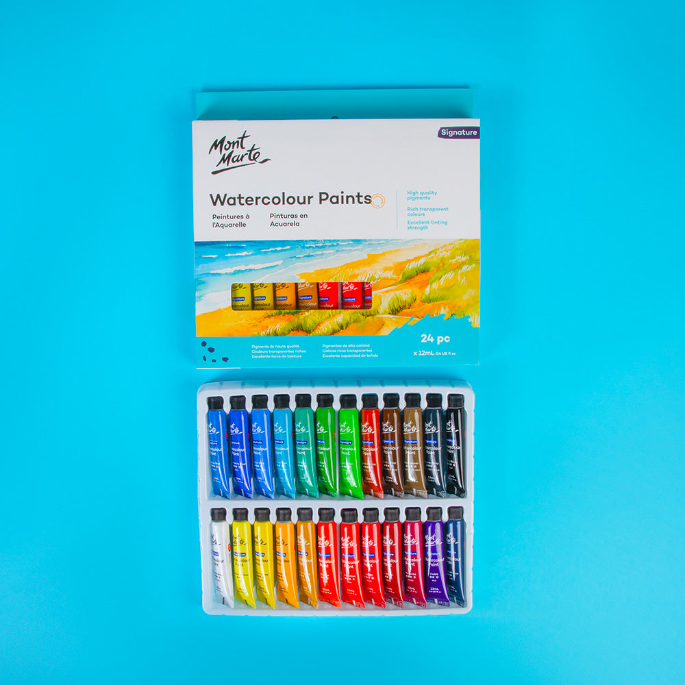 აკვარელის საღებავი ნაკრები 24 ფერი 12მლ - MM Watercolour Paint Set 24pc x 12ml