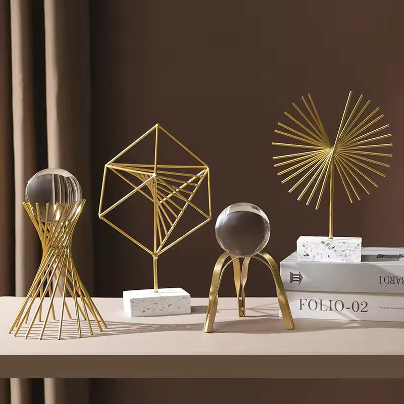 მეტალის სკულპტურა - Table Gold metal Accessories with crystal ball