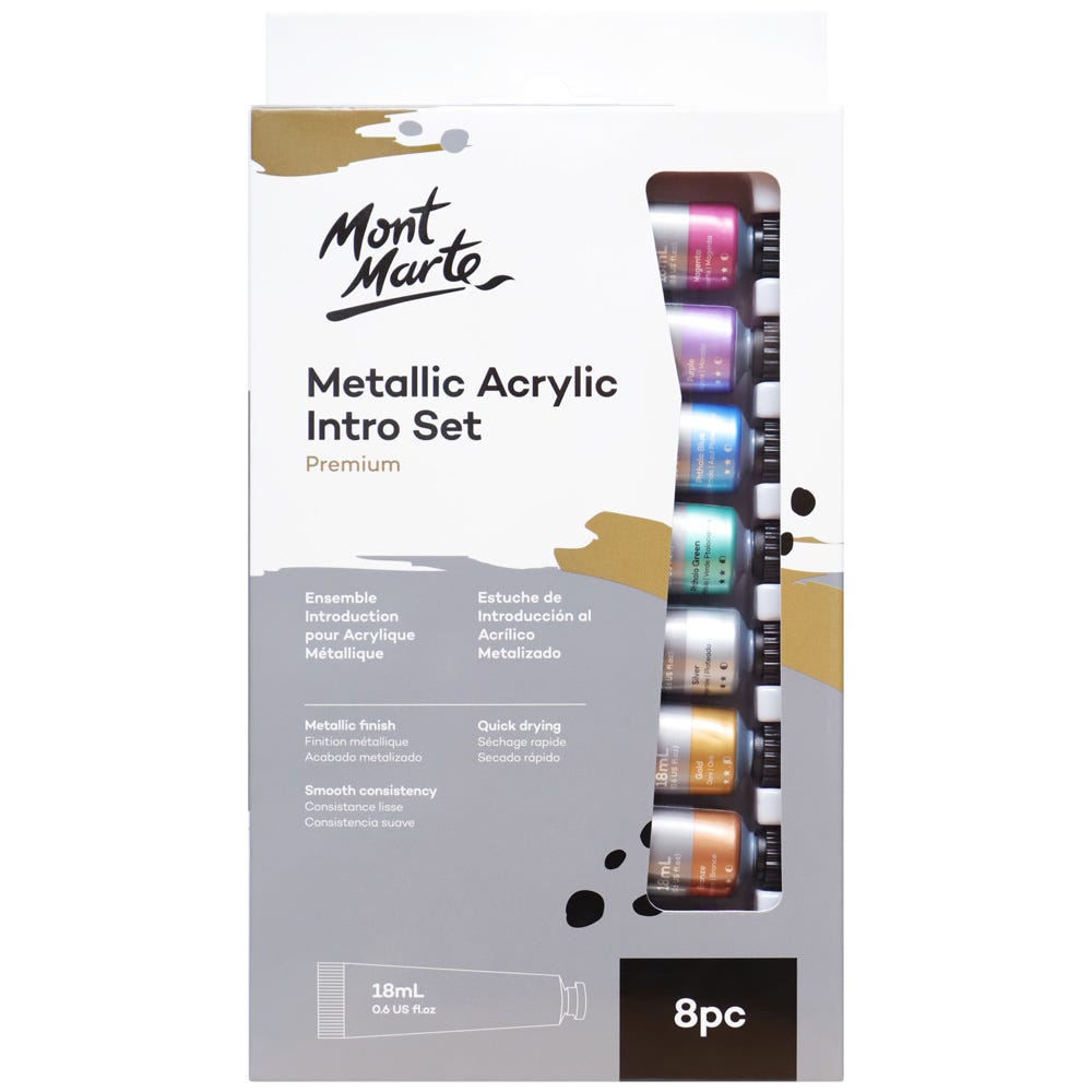 მეტალიკ აკრილის საღებავების ნაკრები MM Metallic Acrylic Intro Set 8pc x 18ml (Premium) - ARTISTA