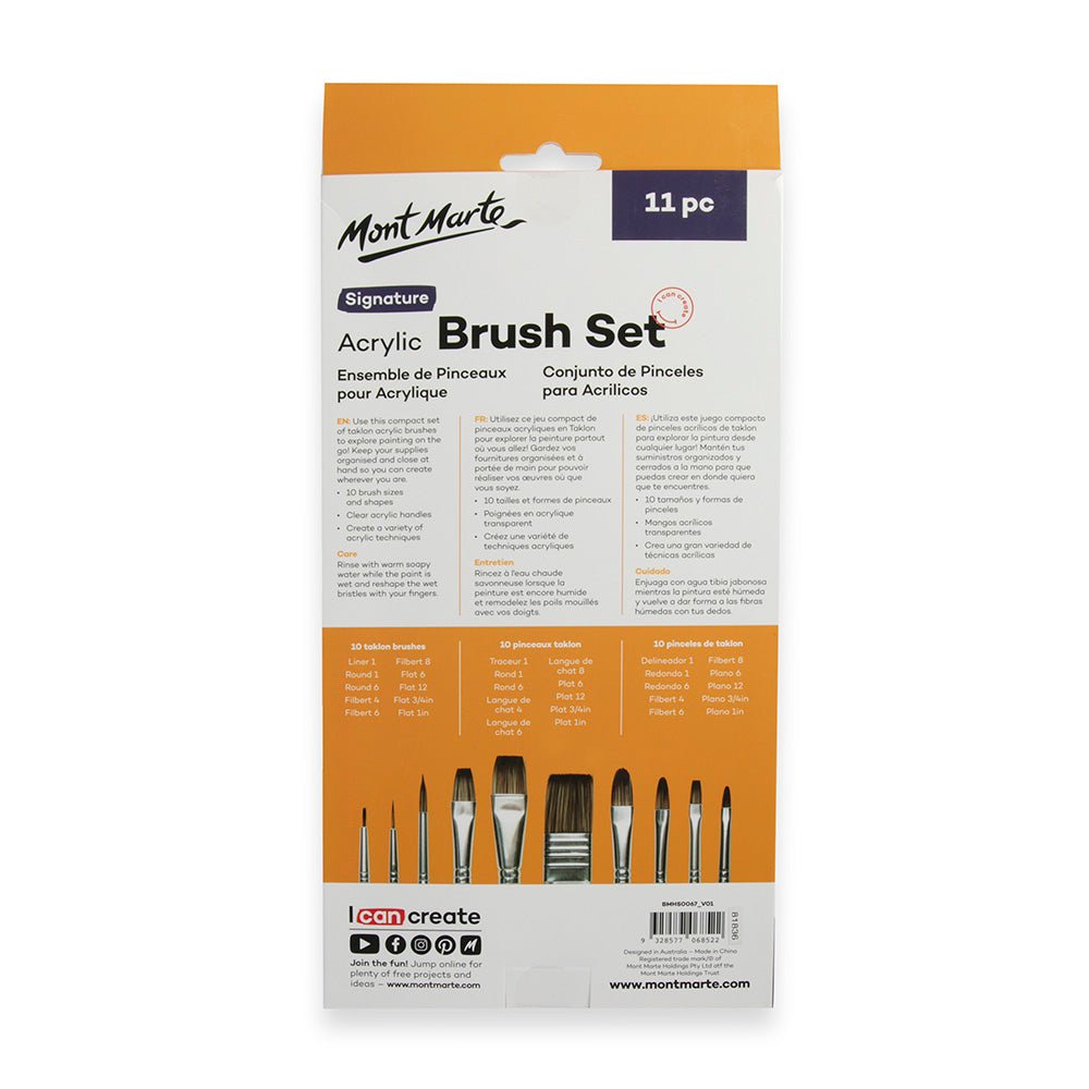 გამჭირვალე ფუნჯების ნაკრები Acrylic Handle Brush Set 11pc - Acrylic MontMarte