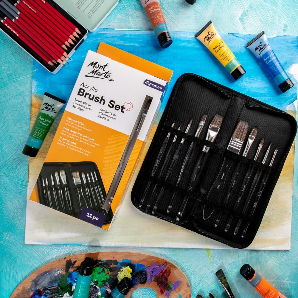 გამჭირვალე ფუნჯების ნაკრები Acrylic Handle Brush Set 11pc - Acrylic MontMarte