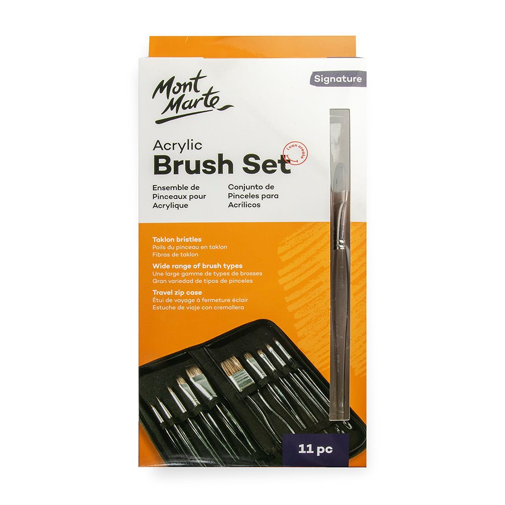 გამჭირვალე ფუნჯების ნაკრები Acrylic Handle Brush Set 11pc - Acrylic MontMarte