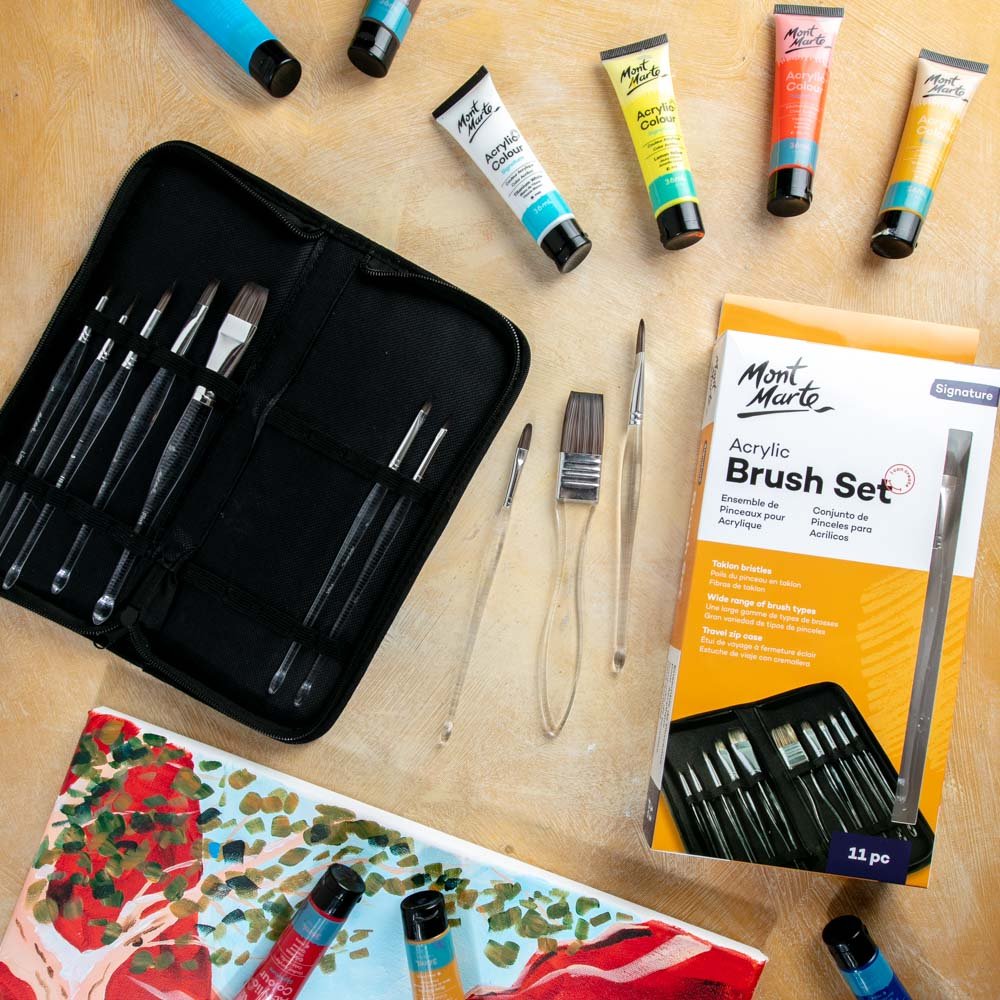 გამჭირვალე ფუნჯების ნაკრები Acrylic Handle Brush Set 11pc - Acrylic MontMarte