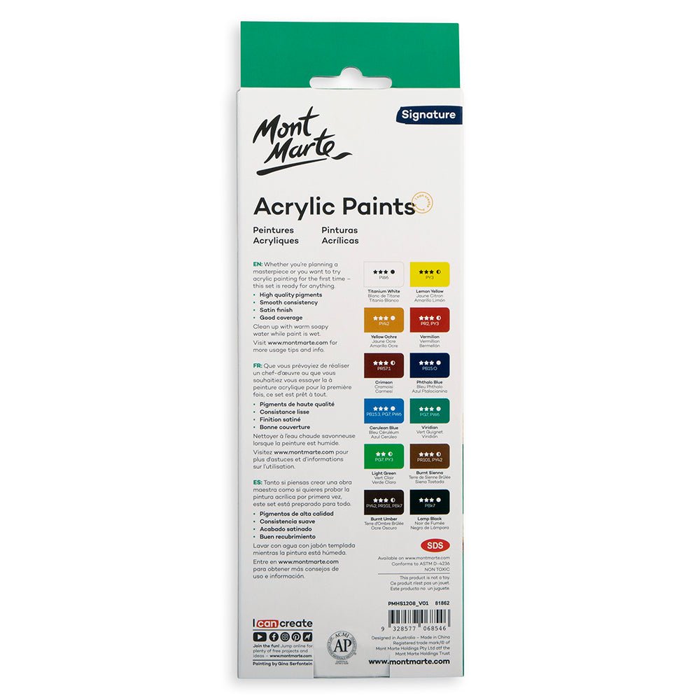 აკრილის საღებავი ნაკრები 12 ფერი 8მლ - MontMarte Acrylic Paint Set 12pc x 8ml